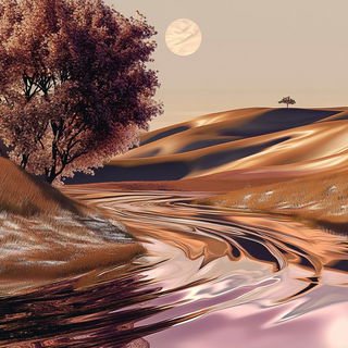 Mosaicopterra style, Midjourney V6.1: realistic landscape photograph of quiet dawn