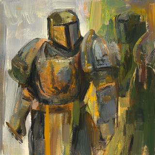 Nebulafair style, Midjourney V6.1: concept art character design of retropunk steam knight