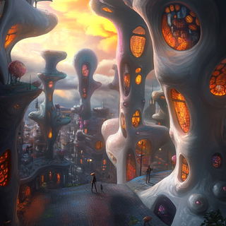 Berryglyphica style, Midjourney V6.1: megacity with futuristic bioarchitecture