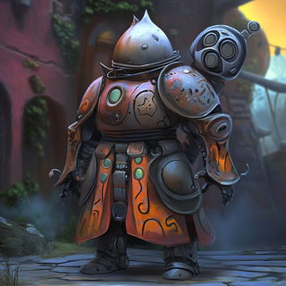 Berryglyphica style, Midjourney V6.1: concept art character design of retropunk steam knight