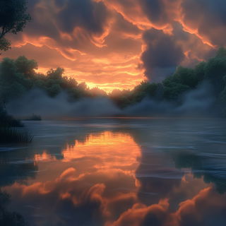Berryglyphica style, Midjourney V6.1: realistic landscape photograph of quiet dawn