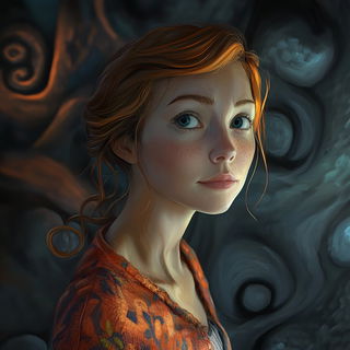 Berryglyphica style, Midjourney V6.1: photographic portrait of female protagonist