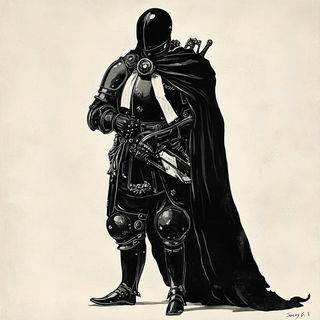 Gothic Squallography style, Midjourney V6.1: concept art character design of retropunk steam knight