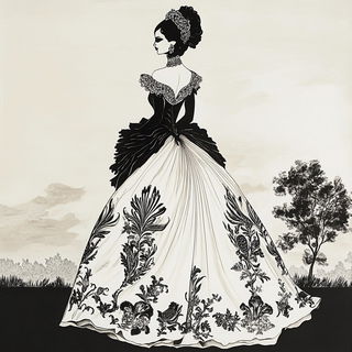 Gothic Squallography style, Midjourney V6.1: haute-couture fashion outfit