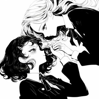Gothic Squallography style, Midjourney V6.1: black-and-white manga comic strip