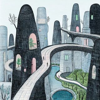Balloonmechanica style, Midjourney V6.1: megacity with futuristic bioarchitecture