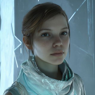 Ornamentomachia style, Midjourney V6.1: photographic portrait of female protagonist