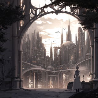 Gilded Magentarium style, Midjourney V6.1: megacity with futuristic bioarchitecture