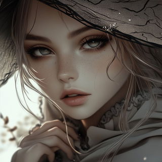 Gilded Magentarium style, Midjourney V6.1: photographic portrait of female protagonist