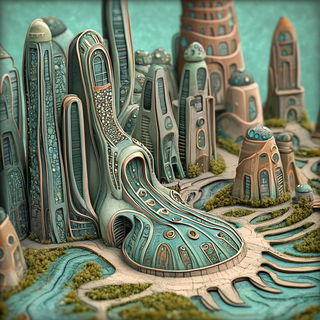 Scenomech style, Midjourney V6.1: megacity with futuristic bioarchitecture