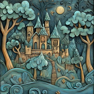 Scenomech style, Midjourney V6.1: retro fairy-tale illustration