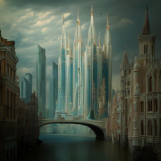 Autumnal Goggleschool style, Midjourney V6.1: megacity with futuristic bioarchitecture