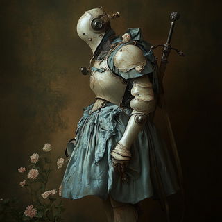 Autumnal Goggleschool style, Midjourney V6.1: concept art character design of retropunk steam knight