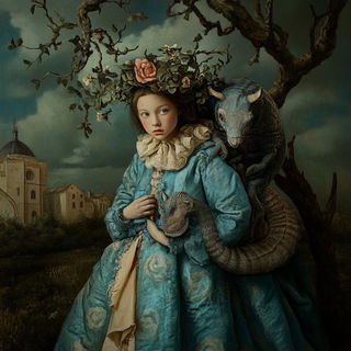 Autumnal Goggleschool style, Midjourney V6.1: retro fairy-tale illustration