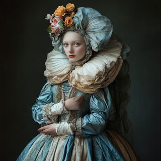Autumnal Goggleschool style, Midjourney V6.1: haute-couture fashion outfit