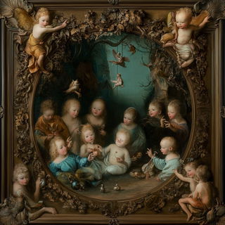 Autumnal Goggleschool style, Midjourney V6.1: classical 18th-century oil painting