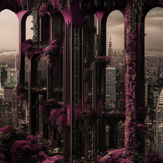 Mosaic Cenobite style, Midjourney V6.1: megacity with futuristic bioarchitecture