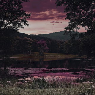 Mosaic Cenobite style, Midjourney V6.1: realistic landscape photograph of quiet dawn