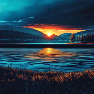 Balloonshore style, Midjourney V6.1: realistic landscape photograph of quiet dawn