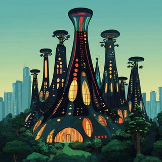Rainforest Magnapictura style, Midjourney V6.1: megacity with futuristic bioarchitecture