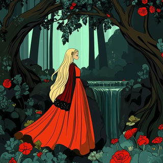 Rainforest Magnapictura style, Midjourney V6.1: retro fairy-tale illustration