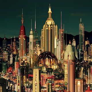 Crimsonclast style, Midjourney V6.1: megacity with futuristic bioarchitecture