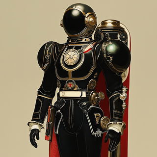 Crimsonclast style, Midjourney V6.1: concept art character design of retropunk steam knight