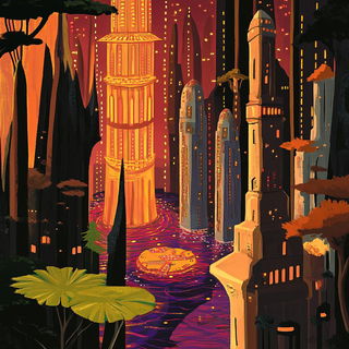 Bowtie Coloratura style, Midjourney V6.1: megacity with futuristic bioarchitecture