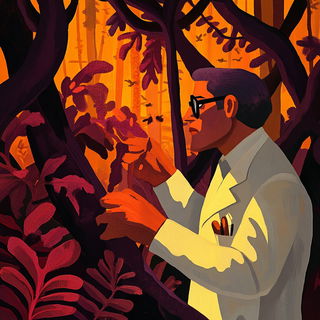Bowtie Coloratura style, Midjourney V6.1: editorial illustration for popular scientific magazine cover
