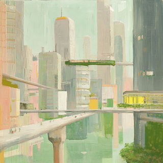 Balconographica style, Midjourney V6.1: megacity with futuristic bioarchitecture