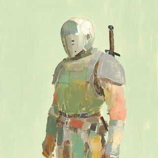 Balconographica style, Midjourney V6.1: concept art character design of retropunk steam knight