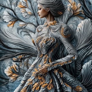 Aurorafrost style, Midjourney V6.1: haute-couture fashion outfit