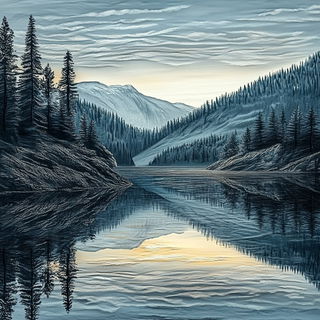Aurorafrost style, Midjourney V6.1: realistic landscape photograph of quiet dawn