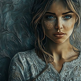 Aurorafrost style, Midjourney V6.1: photographic portrait of female protagonist