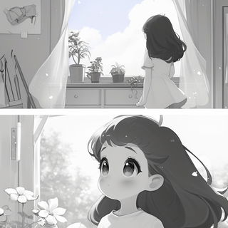 Prismfall style, Midjourney V6.1: black-and-white manga comic strip