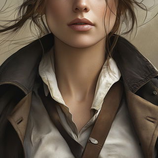 Bleached Ripplestitch style, Midjourney V6.1: photographic portrait of female protagonist