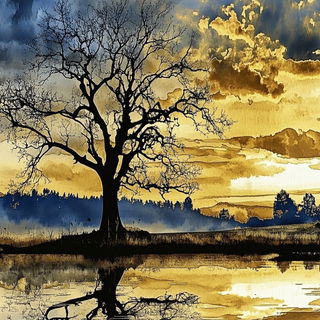 Lithocumulus style, Midjourney V6.1: realistic landscape photograph of quiet dawn