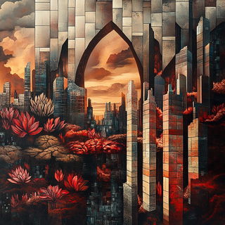 Catastrophlantern style, Midjourney V6.1: megacity with futuristic bioarchitecture