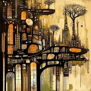 Embercut Maquette style, Midjourney V6.1: megacity with futuristic bioarchitecture