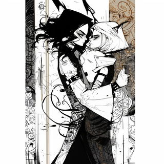 Embercut Maquette style, Midjourney V6.1: black-and-white manga comic strip