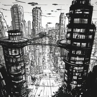 Ammonite Line Choir style, Midjourney V6.1: megacity with futuristic bioarchitecture