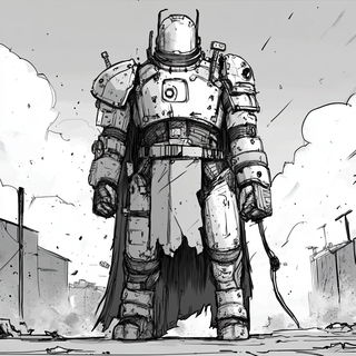 Ammonite Line Choir style, Midjourney V6.1: concept art character design of retropunk steam knight