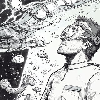 Ammonite Line Choir style, Midjourney V6.1: editorial illustration for popular scientific magazine cover
