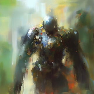 Ribbonsurge style, Midjourney V6.1: concept art character design of retropunk steam knight