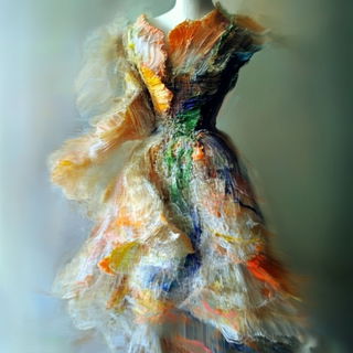 Ribbonsurge style, Midjourney V6.1: haute-couture fashion outfit