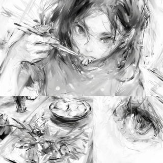 Ribbonsurge style, Midjourney V6.1: black-and-white manga comic strip