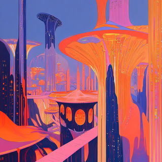 Giltless Wayfinding style, Midjourney V6.1: megacity with futuristic bioarchitecture