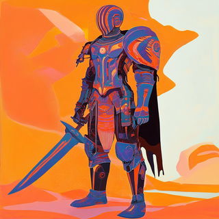 Giltless Wayfinding style, Midjourney V6.1: concept art character design of retropunk steam knight