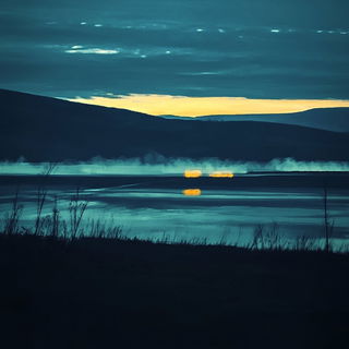 Bluepink Marblestory style, Midjourney V6.1: realistic landscape photograph of quiet dawn