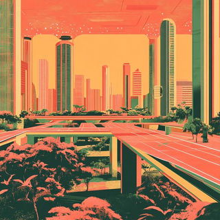 Broshure style, Midjourney V6.1: megacity with futuristic bioarchitecture